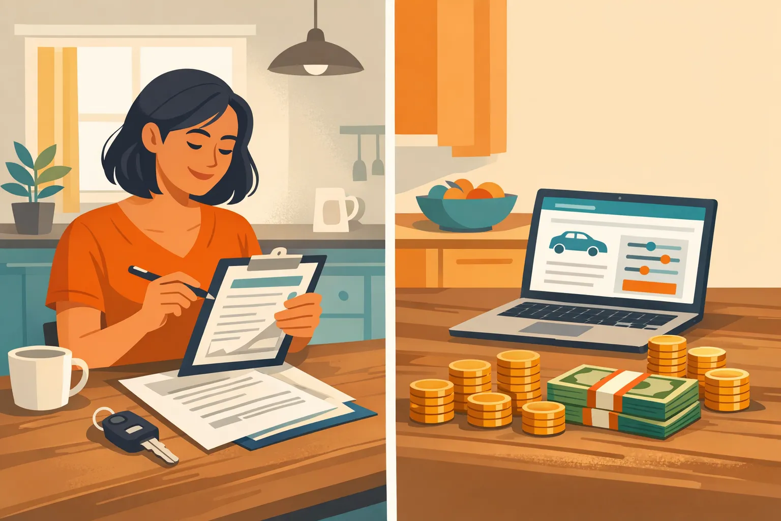 Person reviewing car insurance options on a laptop with savings calculator